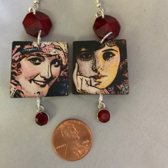 Vintage Glamour Girl & Crystal Dangle Earrings, Style 7 - Picture 2 of 3